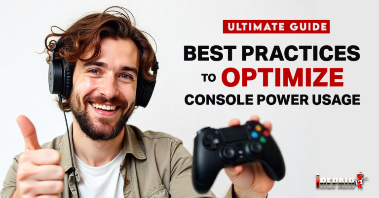 A comprehensive guide cover featuring the title 'Ultimate Guide: Best Practices to Optimize Gaming Console Power Usage,' surrounded by gaming elements.