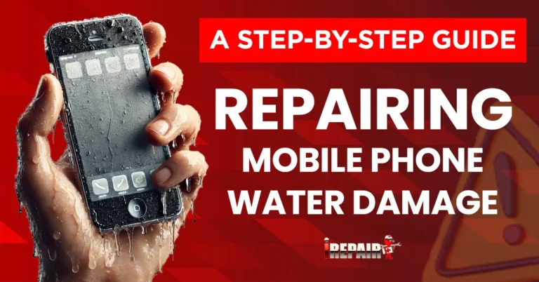 A technician repairing a cellphone with water damage, showcasing tools and techniques used in the restoration process.