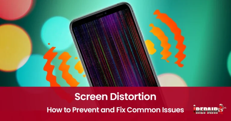 Photo of a cellphone displaying a distorted screen, highlighting issues like pixelation and color distortion, emphasizing the need for repairs or adjustments.