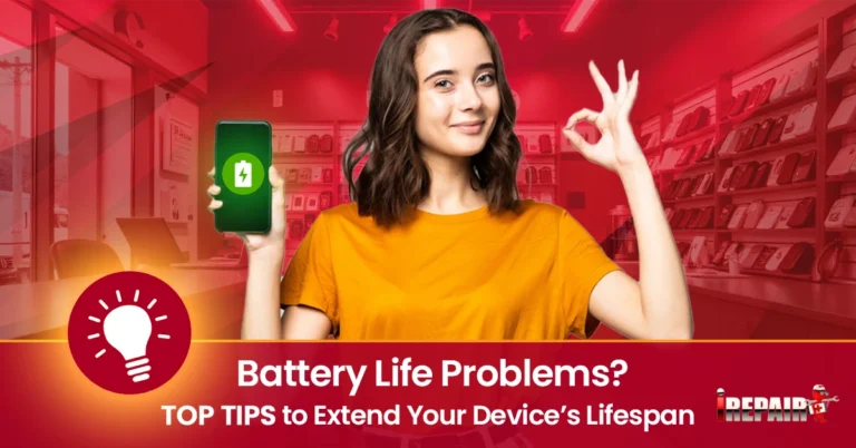 An image illustrating key tips to fix battery life issues and optimize device performance.